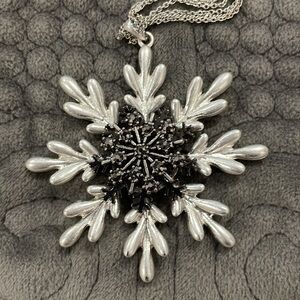 Sparkling Silver/Gunmetal Snowflake Pendant on 32” Adjustable Chain